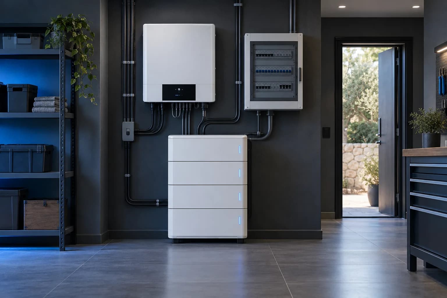 Hybrid inverter and solar battery in a tidy technical room